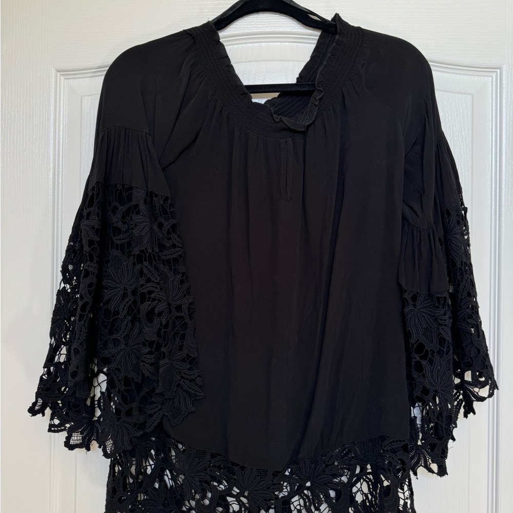 Chicos Black Label Asymmetrical Embellished 3/4 Sleeve Blouse